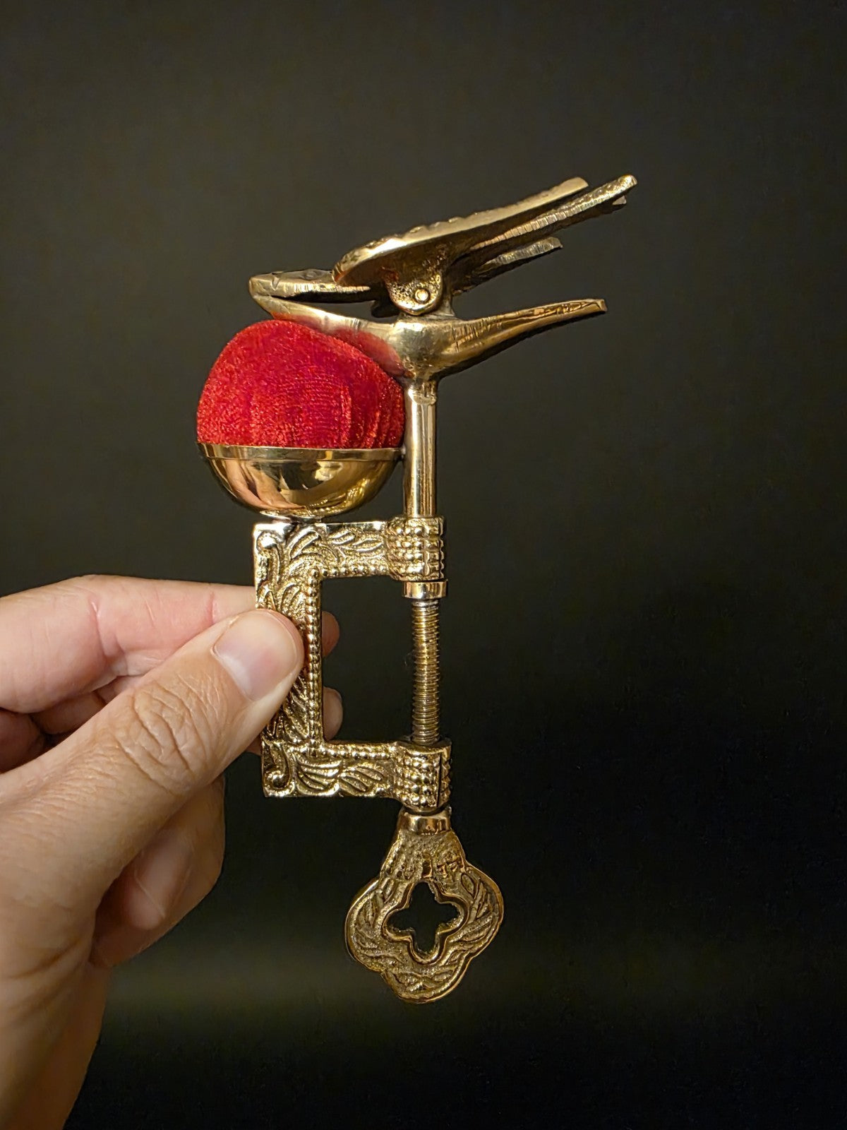 6" Brass Eagle Sewing Clamp Pin Cushion