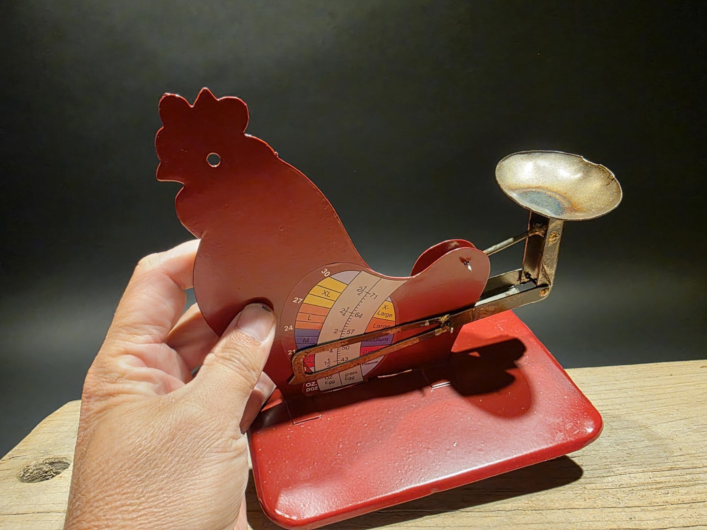 6 1/5" Antique Vintage Style Red Metal Country Egg Scale