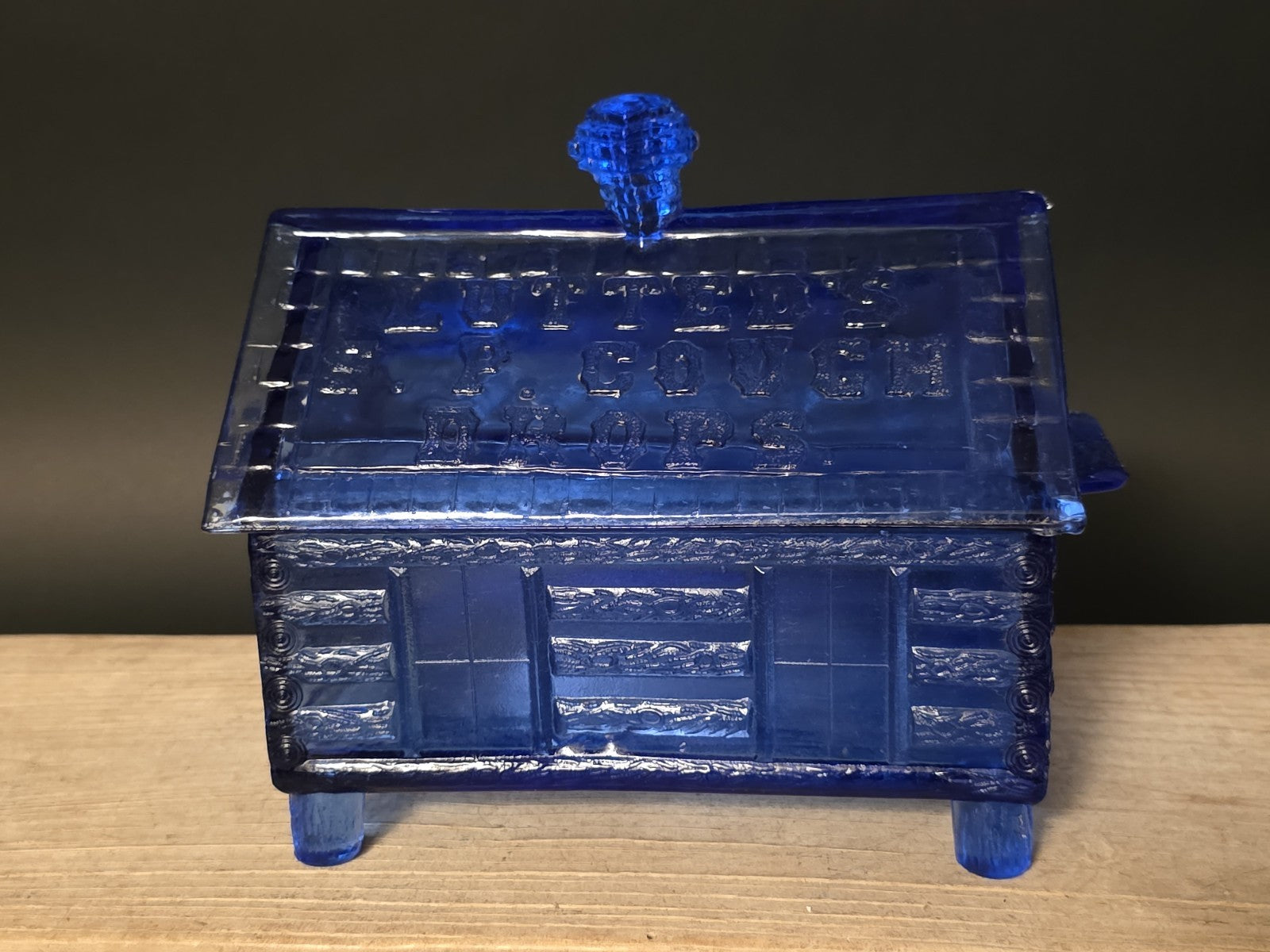 Vintage Style Cobalt Blue Depression Glass Cabin Candy Dish Box