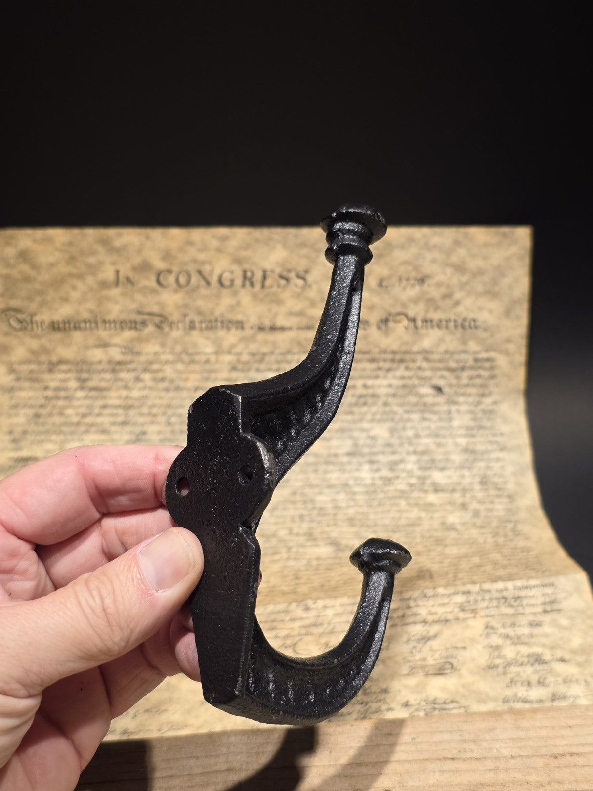 Vintage Style Black Cast Iron Wall Hook Hat & Coat Hanger
