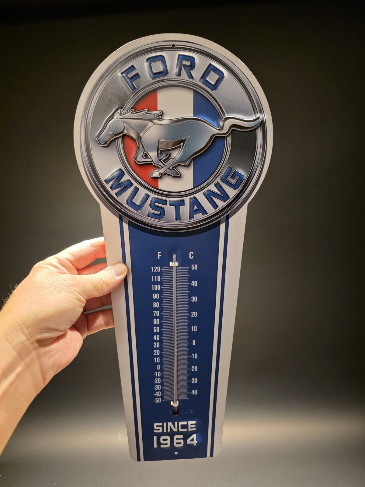 17.5 " Metal Vintage Style Ford Mustang American Thermometer Sign