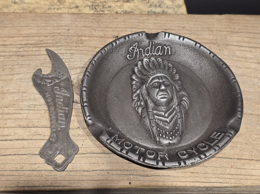 Vintage Style Indian Motorcycle Ash Tray and Bottle Opener Set