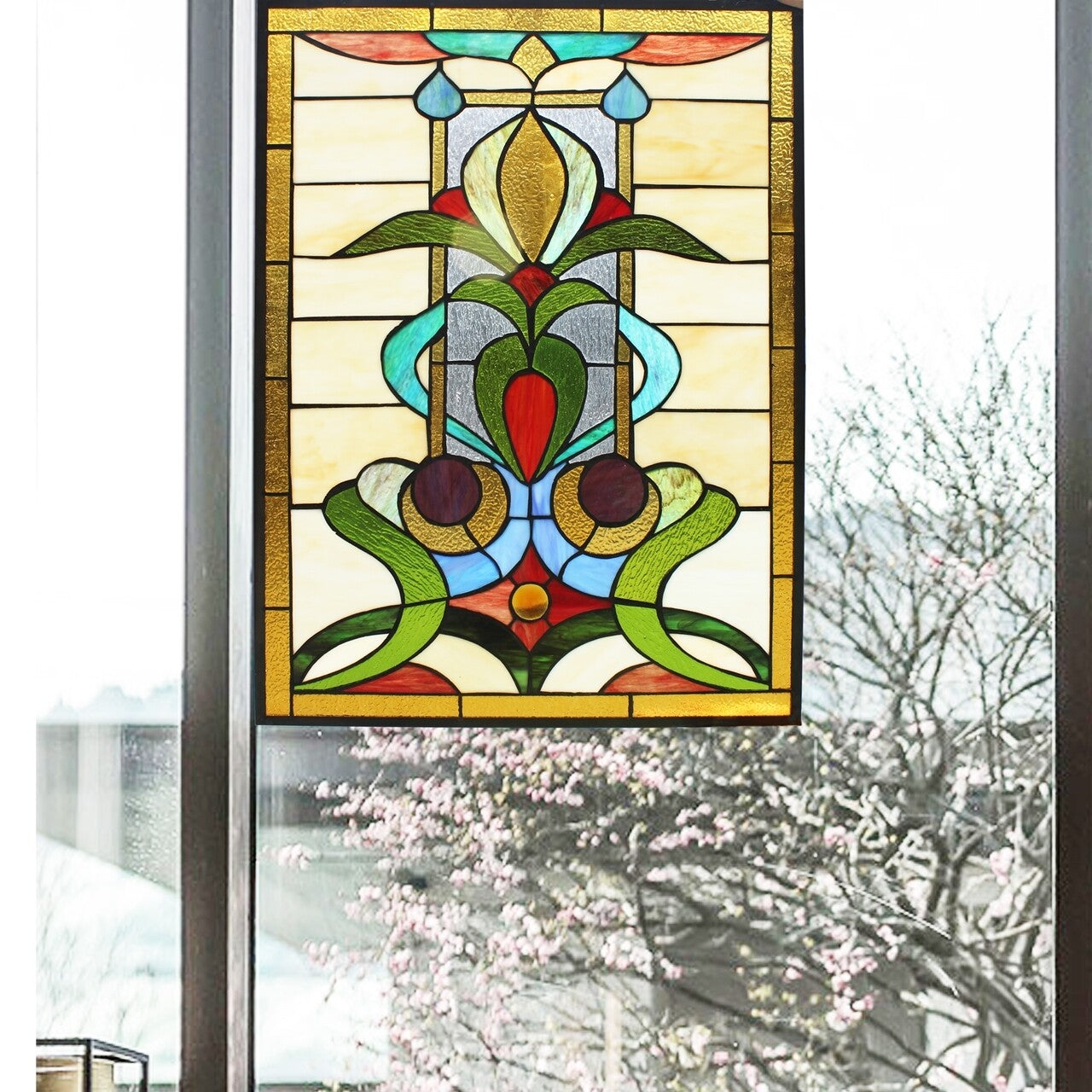 25" Rectangle Stained Glass Hanging Window Pane Suncatcher
