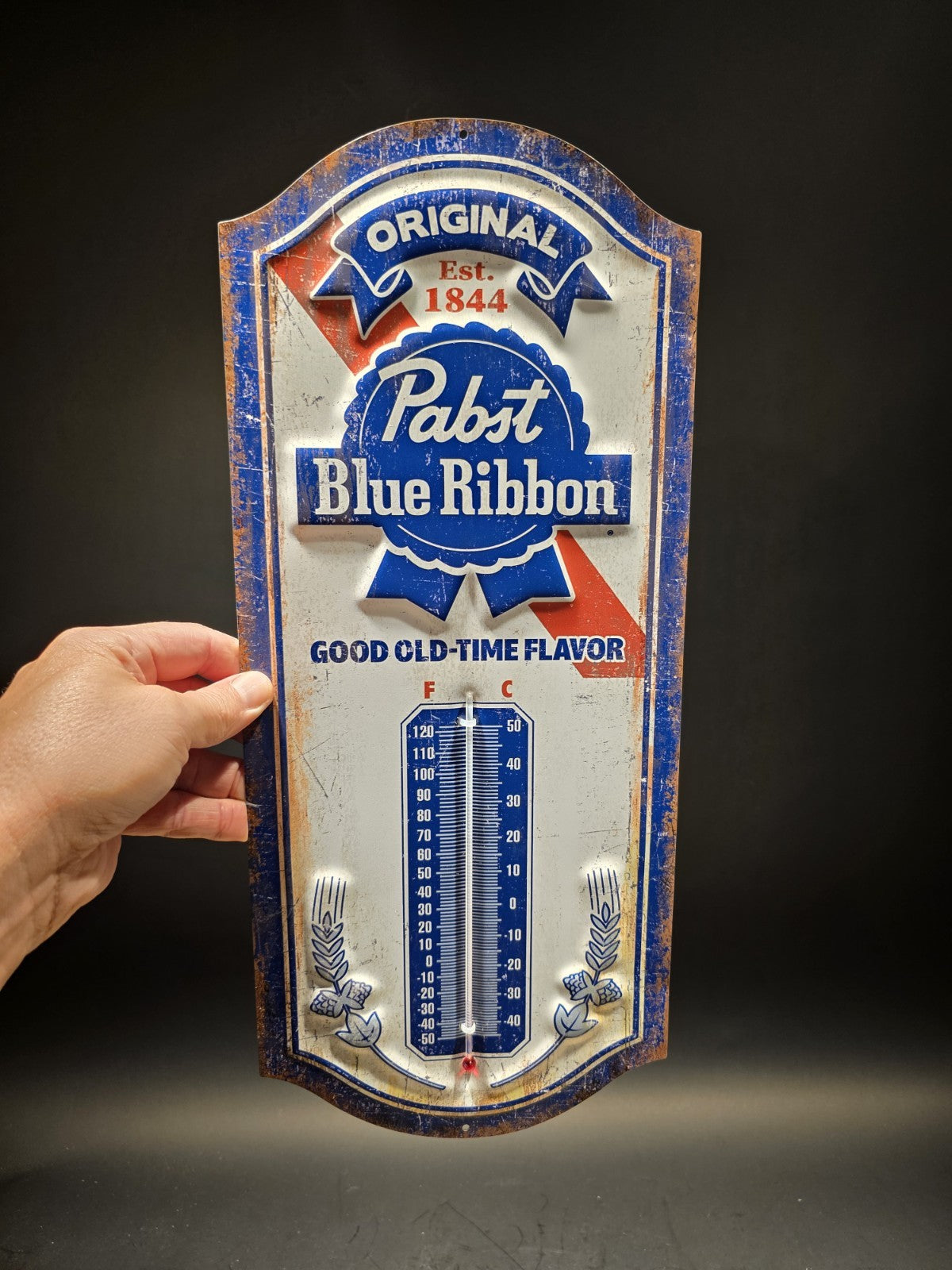 17.5 "Pabst Blue Ribbon Beer Thermometer  Vintage Style Metal Advertising Sign