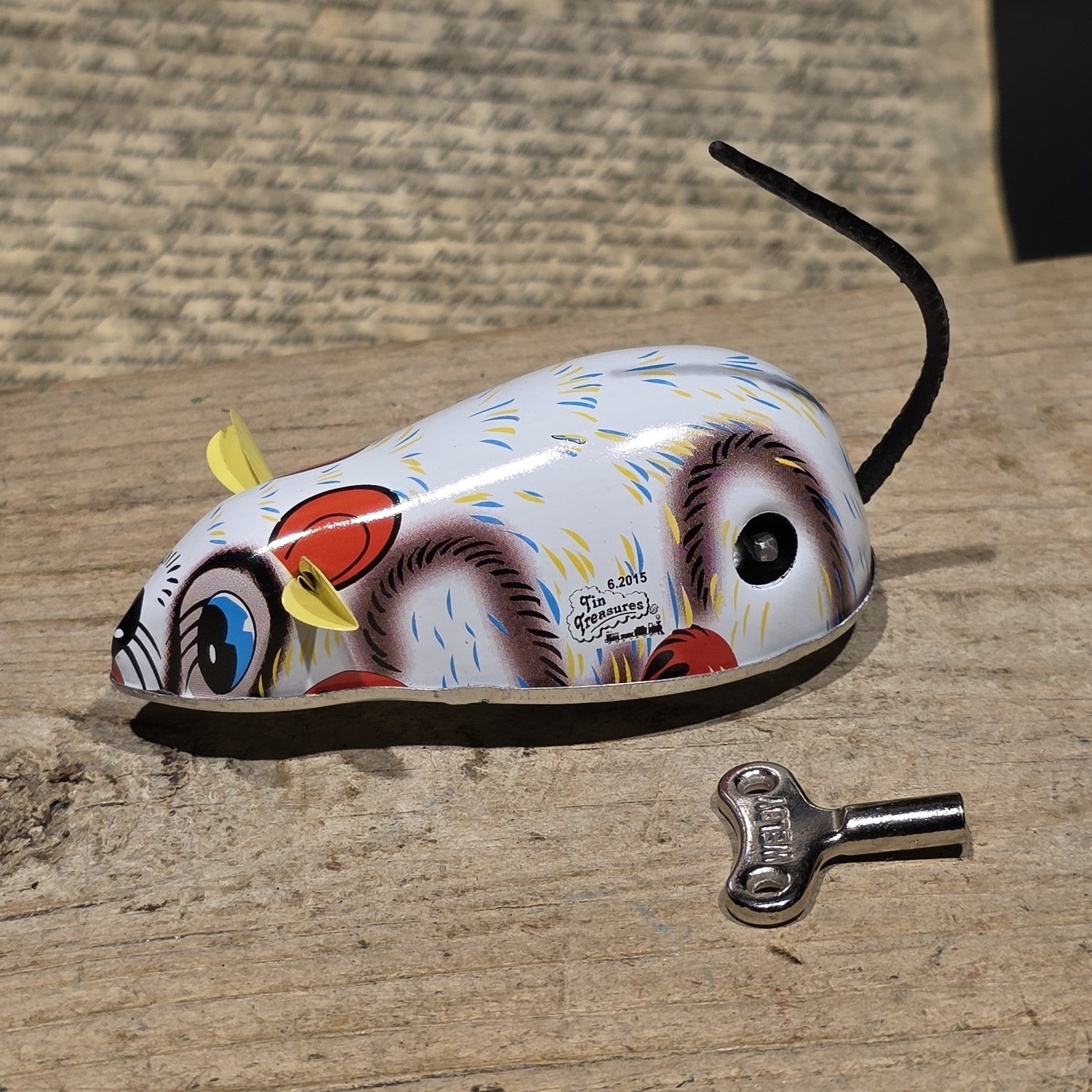 New Vintage Tin Litho Mouse Toy  Wind Up Mechanical Mouse