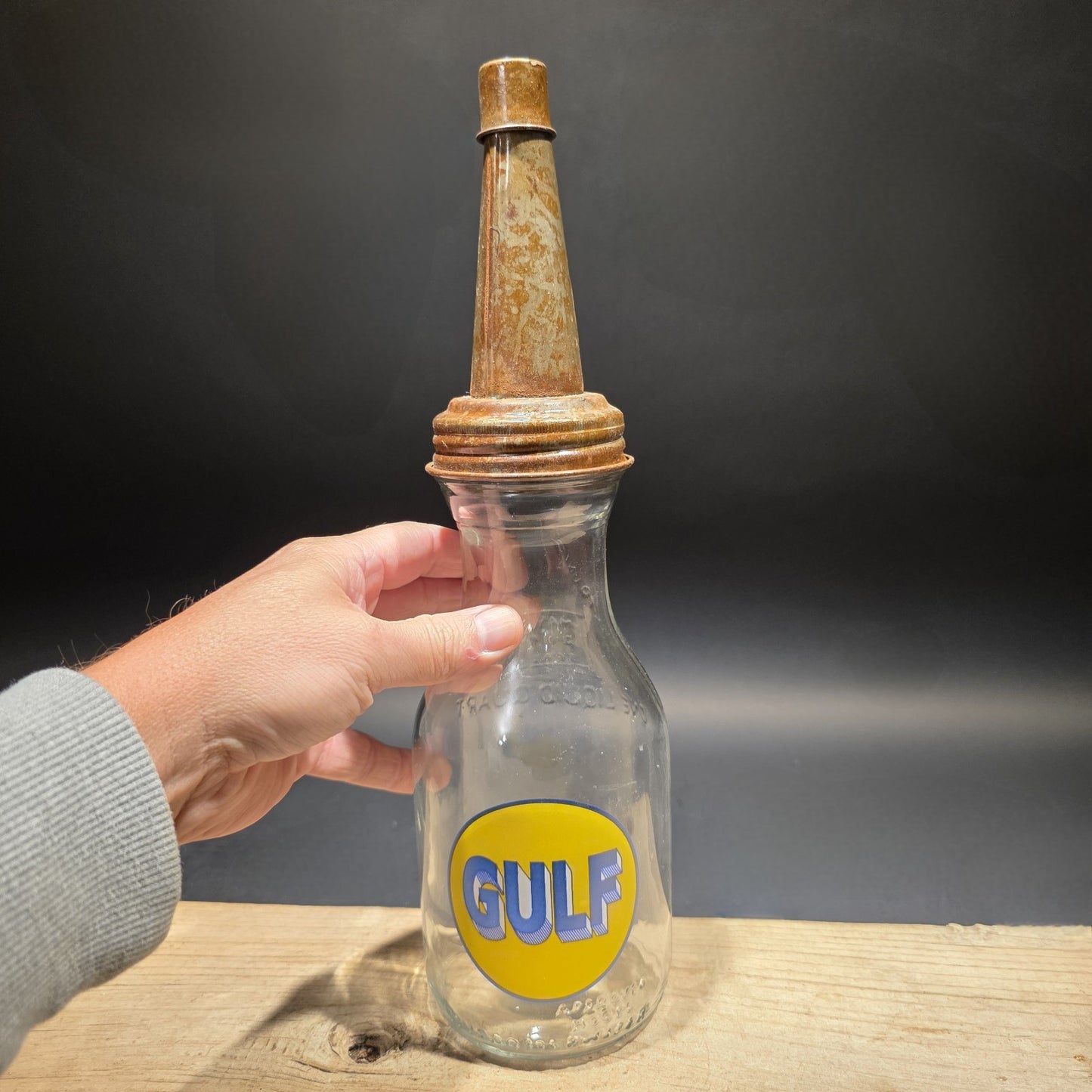 1930s Style Glass Gulf Oil Bottle w Spout