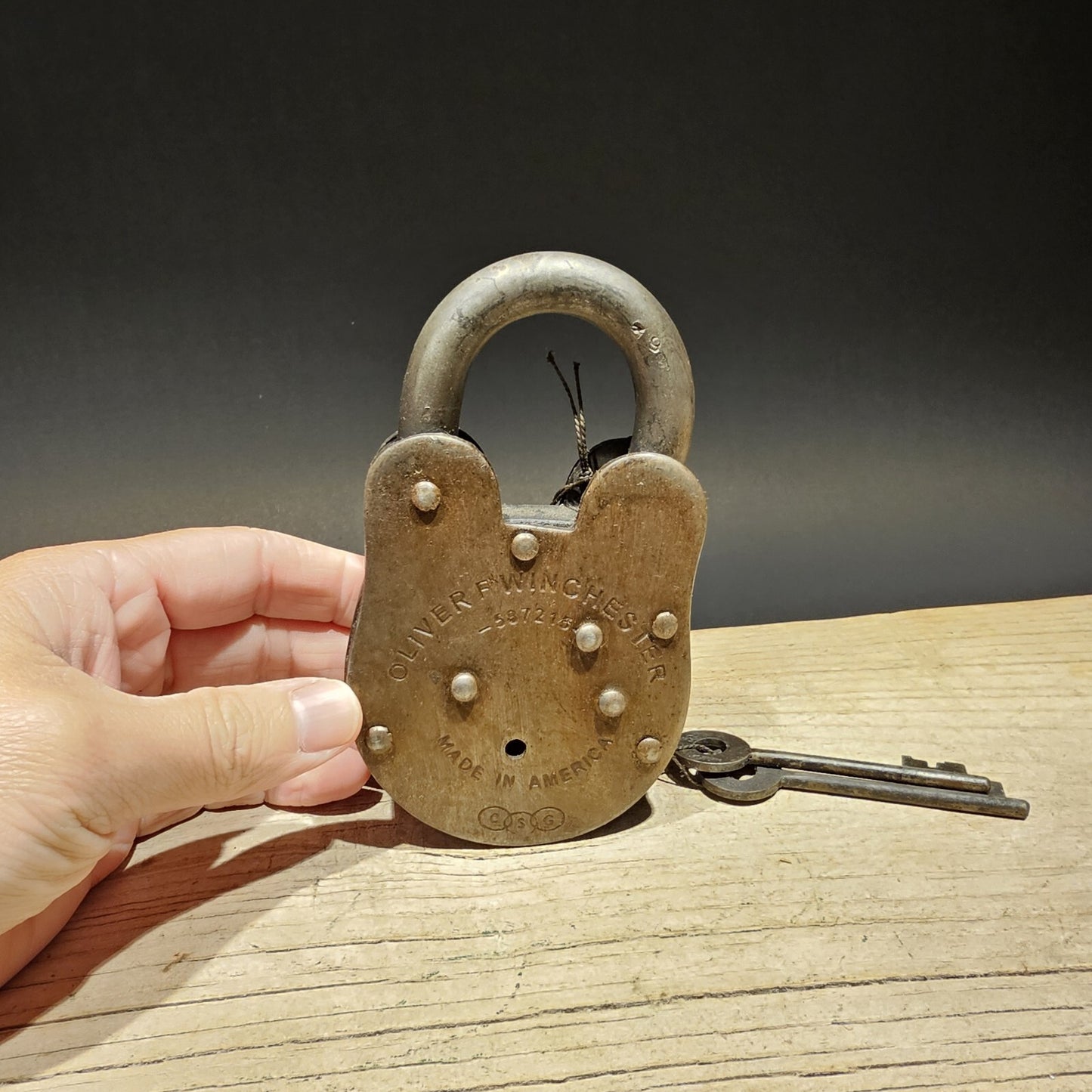 5" Antique Vintage Style Cast Iron Winchester Firearms Ammo Box Padlock Lock