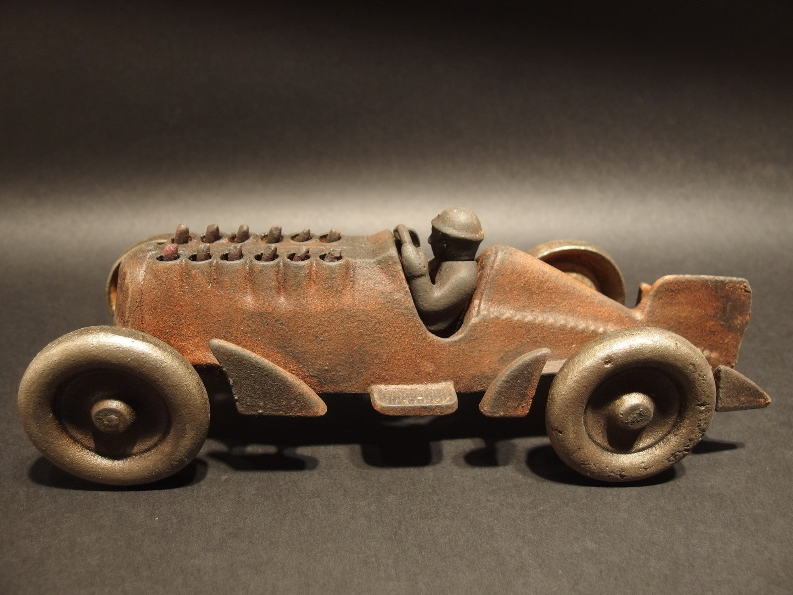 Antique Vintage Style Cast Iron Toy Race Car w Moving Flames "Hubley"