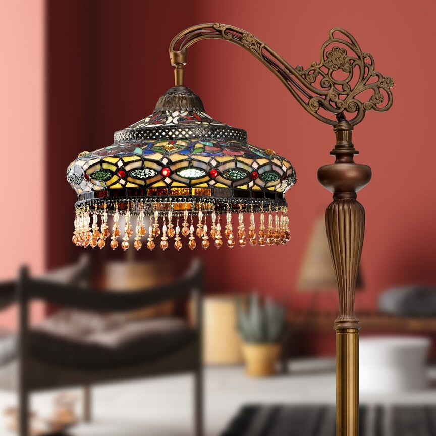59" Antique Vintage Style French Stained Glass Reading Floor Lamp