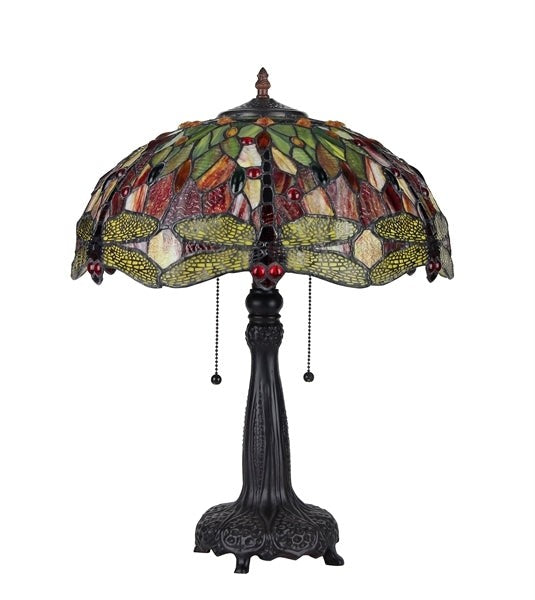 21" Antique Vintage Style Stained Glass Dragonfly Table Lamp