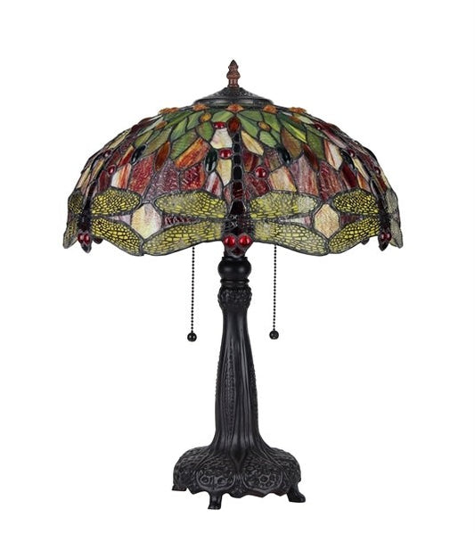 21" Antique Vintage Style Stained Glass Dragonfly Table Lamp
