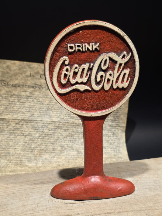 9.5" Vintage Style Coca Cola Cast Iron Doorstop Lollipop Sign Base Advertising