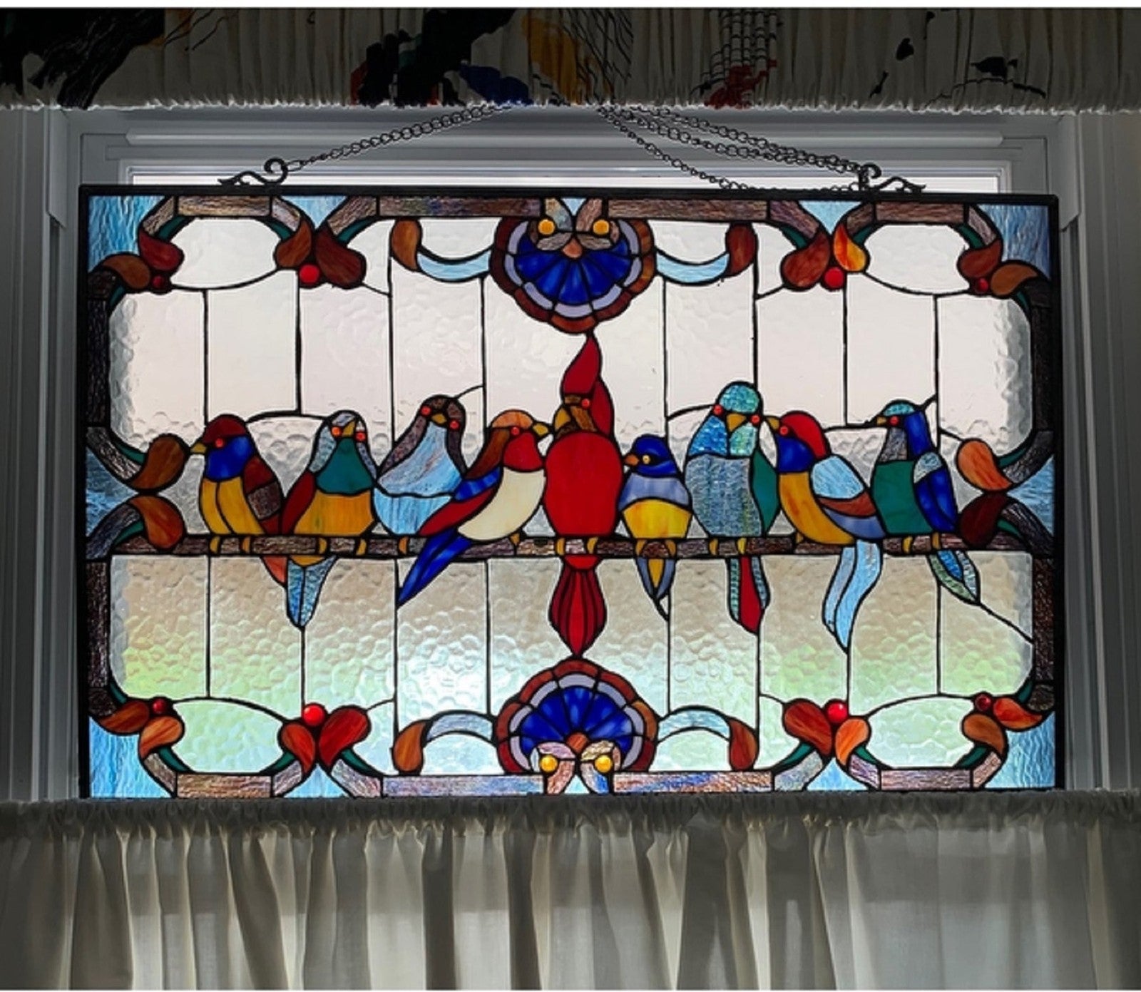 32" Robin Birds Stained Glass Window Hanging Panel Suncatcher