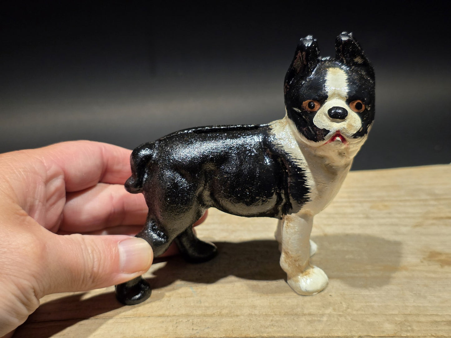 5" Antique Style Cast Iron Boston Terrier Dog Door Stop Coin Bank
