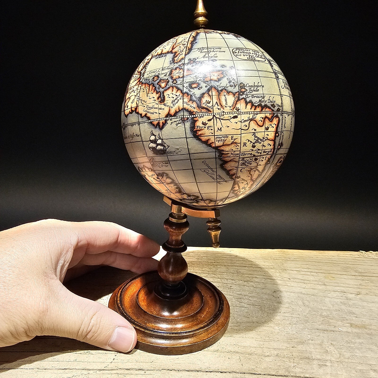 Old World Style 8" Globe w Turned Wood Stand