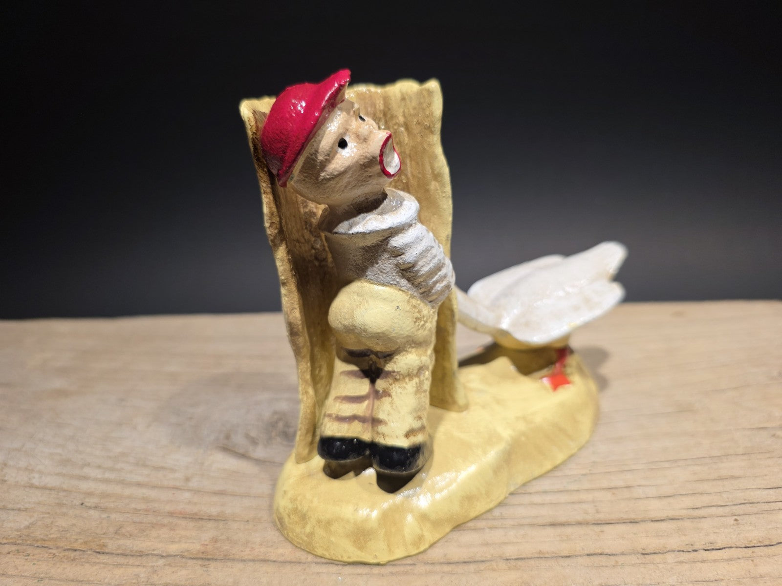 5" Painted Cast Iron Americana Charming Boy Urinating + Goose Figure