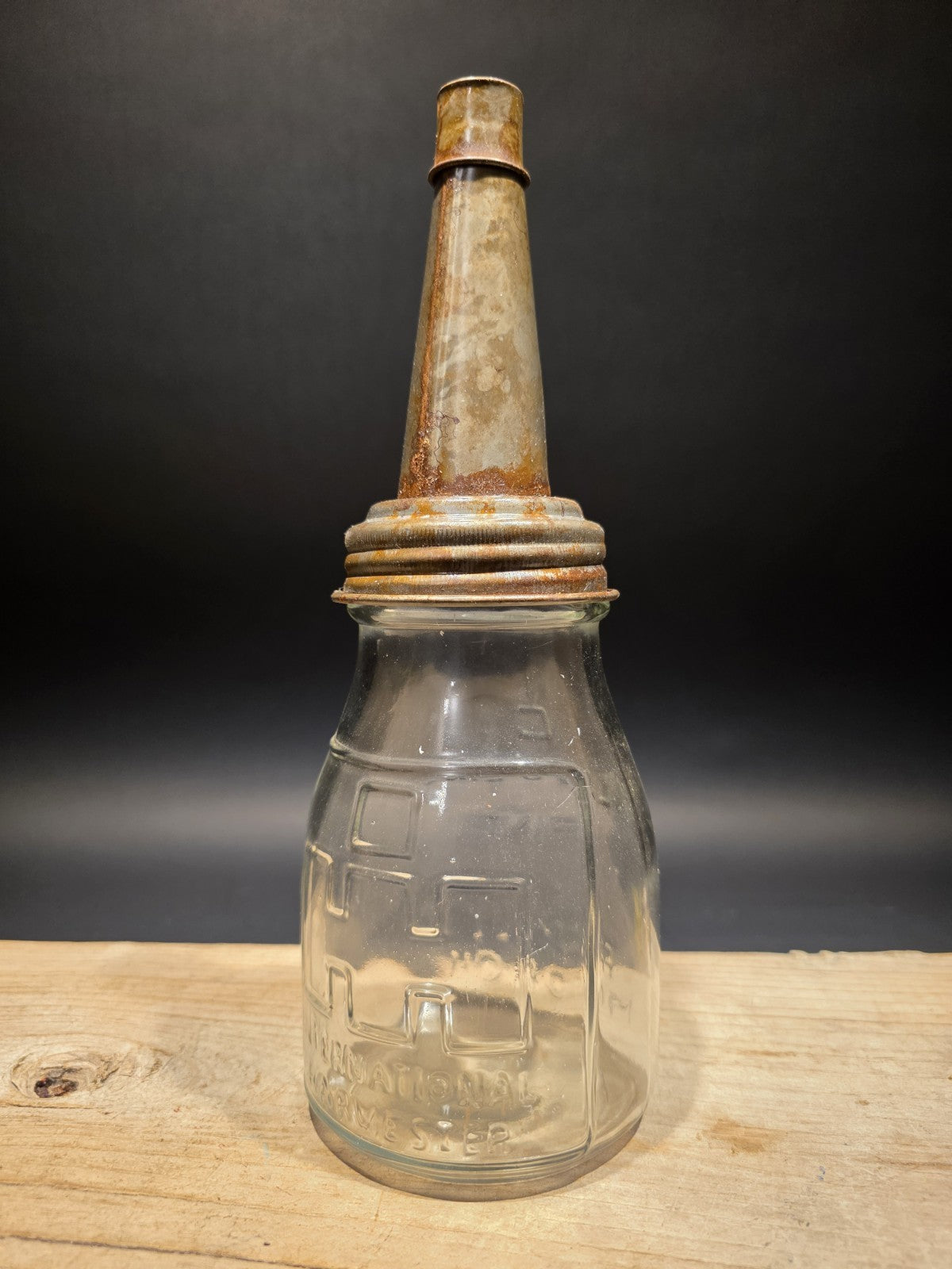 1930s Style Glass Farmall Oil Bottle w Spout