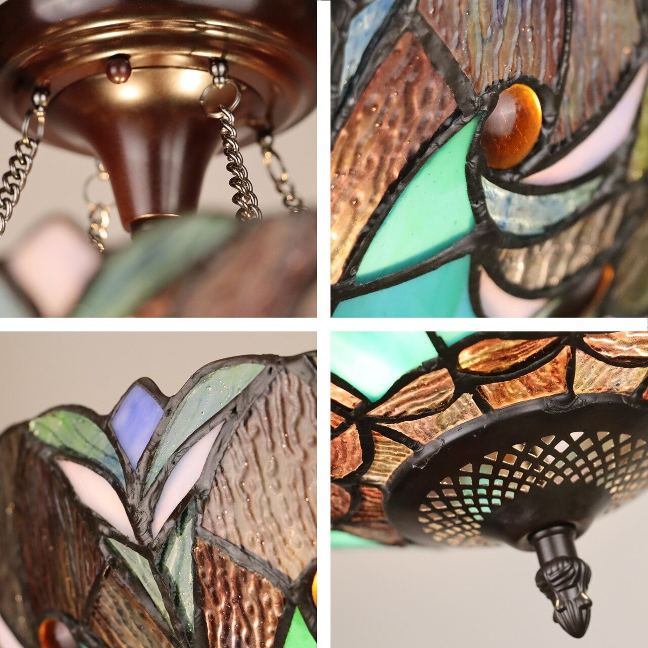 15.75" Stained Glass Semi Flush Ceiling Uplight