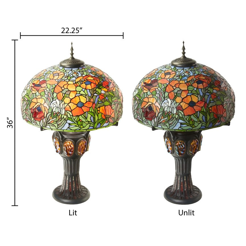 36"H Pink Poppies Tiffany-Style Stained Glass Table Lamp