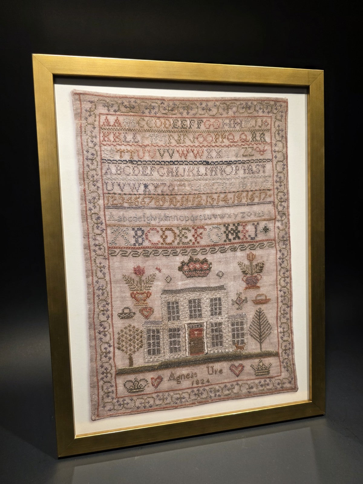 12"x16" Antique Style PRINT of Alphabet Sampler Framed Wall Art