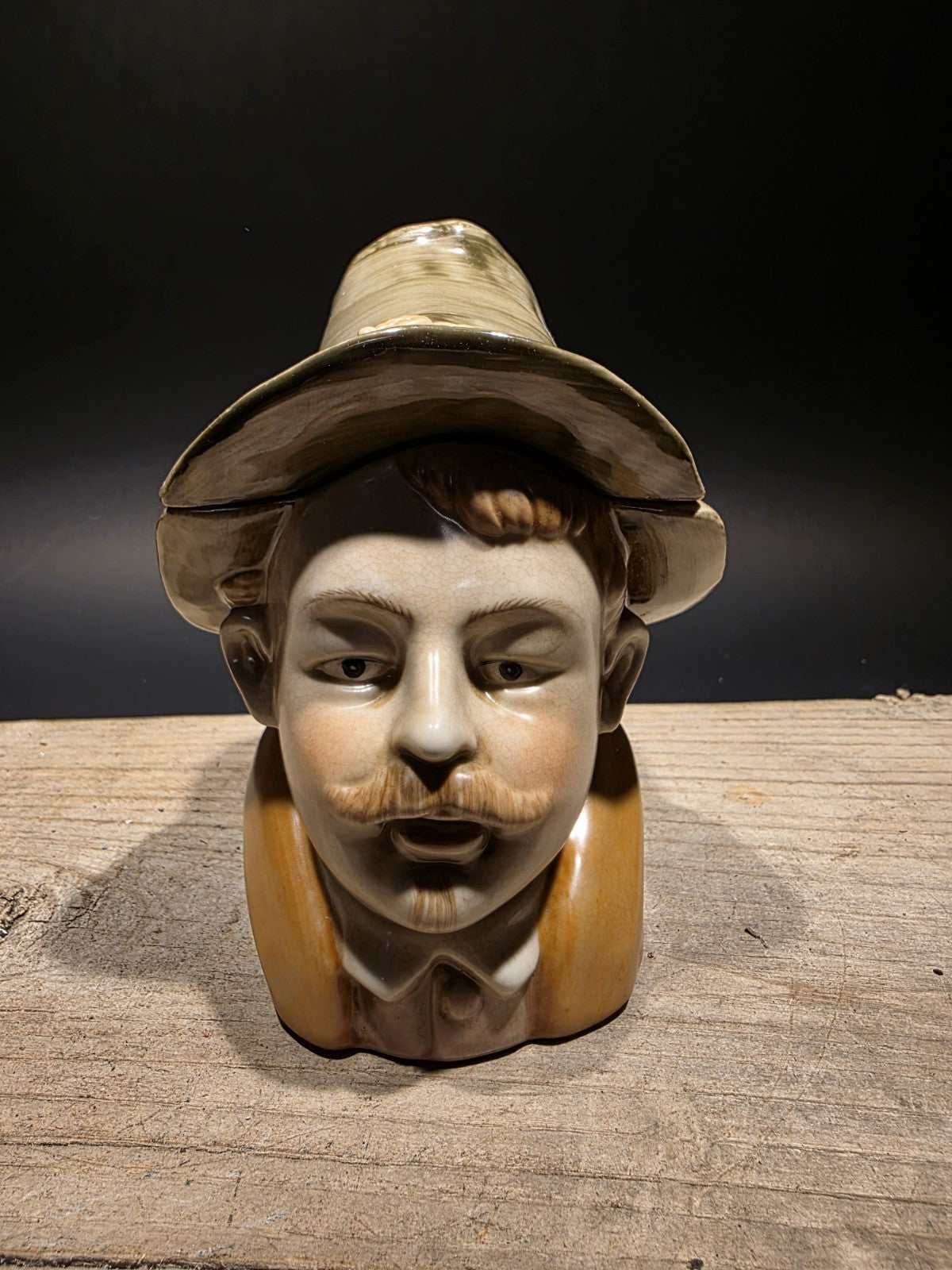 Antique Style Majolica Ceramic Humidor Figural Tobacco Jar