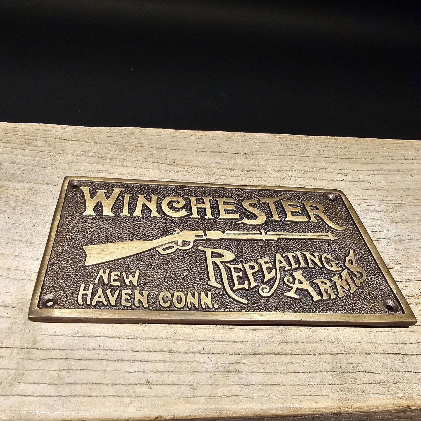 6 5/8" Antique Vintage Style Brass Winchester Plaque Sign