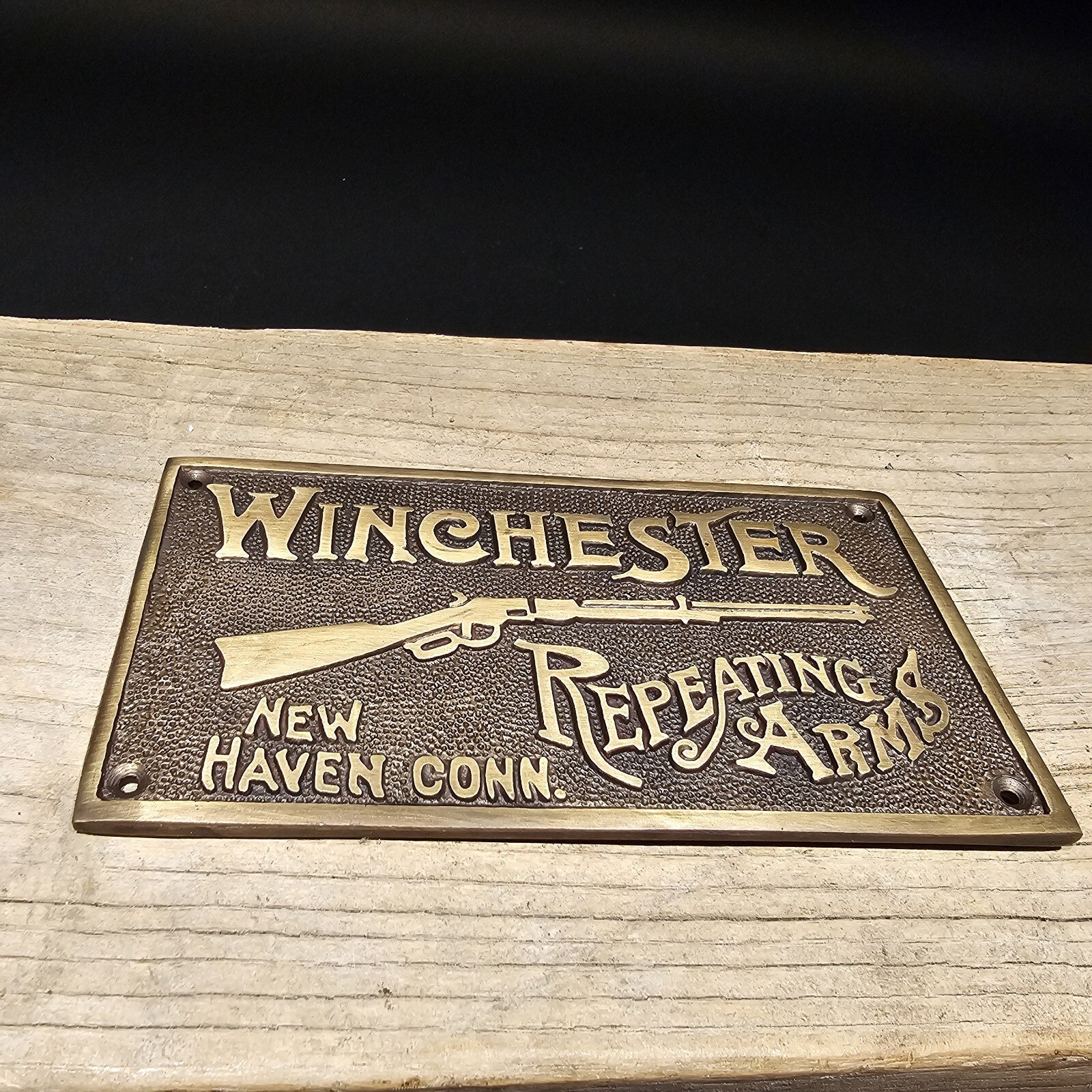 6 5/8" Antique Vintage Style Brass Winchester Plaque Sign