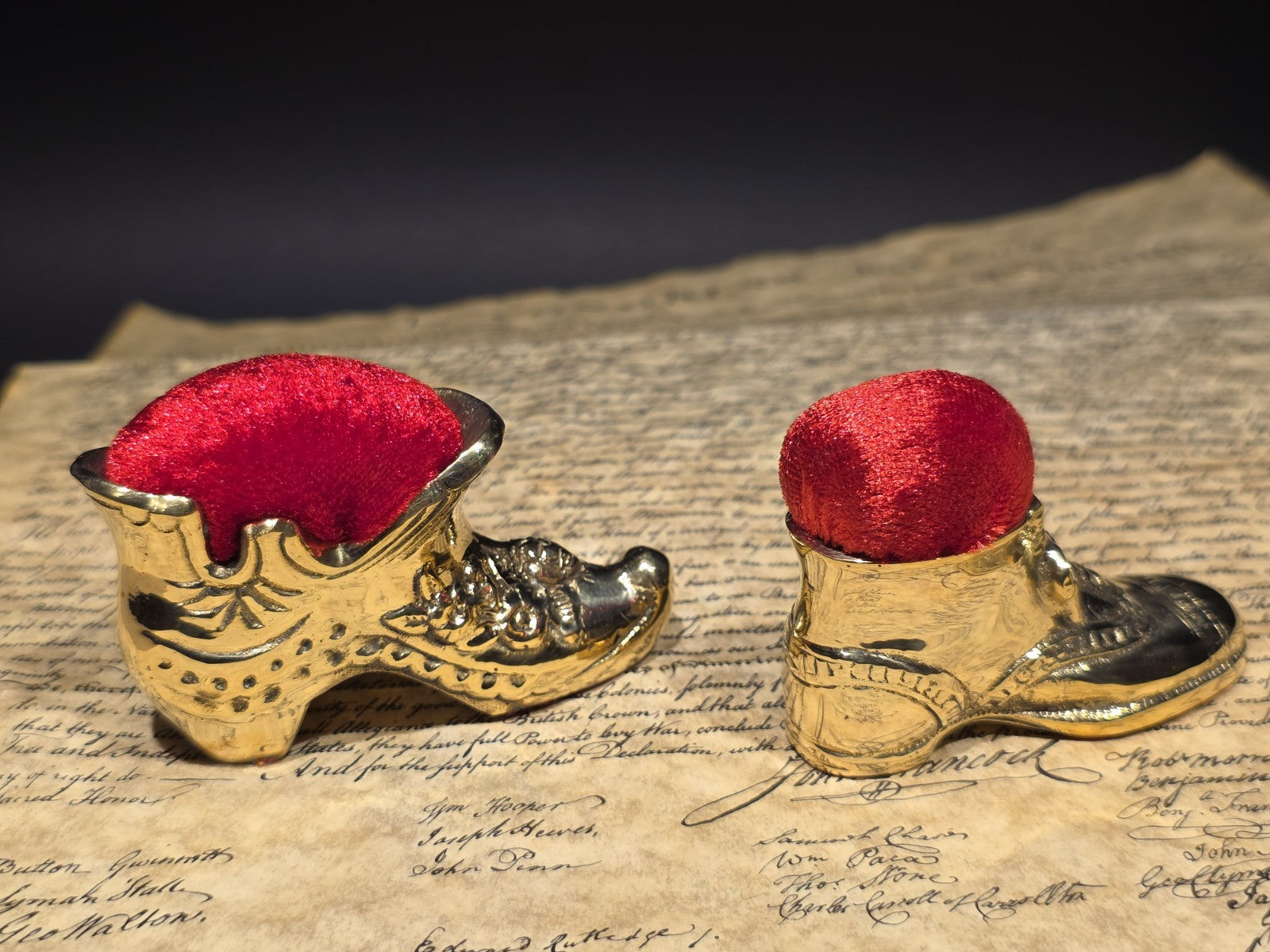3" Miniature Brass Boot Sewing Pin Cushion Collection
