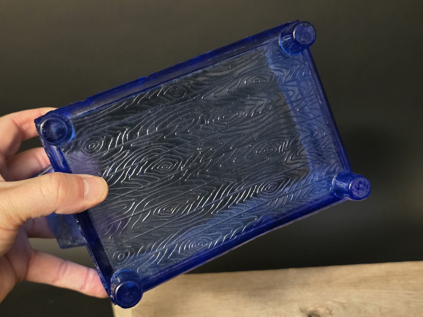 Vintage Style Cobalt Blue Depression Glass Cabin Candy Dish Box