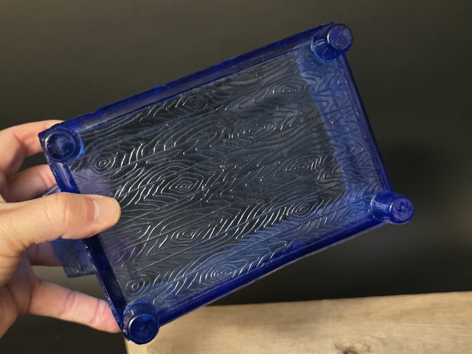 Vintage Style Cobalt Blue Depression Glass Cabin Candy Dish Box