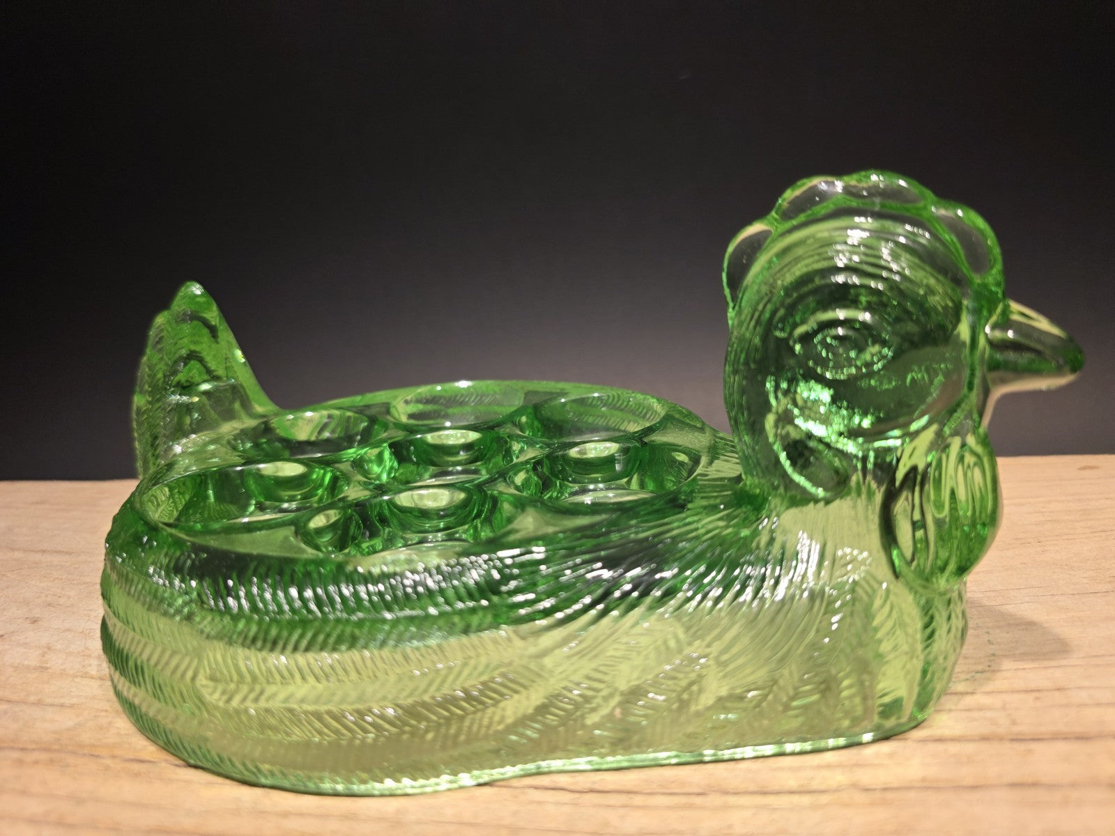 Vintage Antique Style Green Depression Glass Nesting Chicken Egg Holder