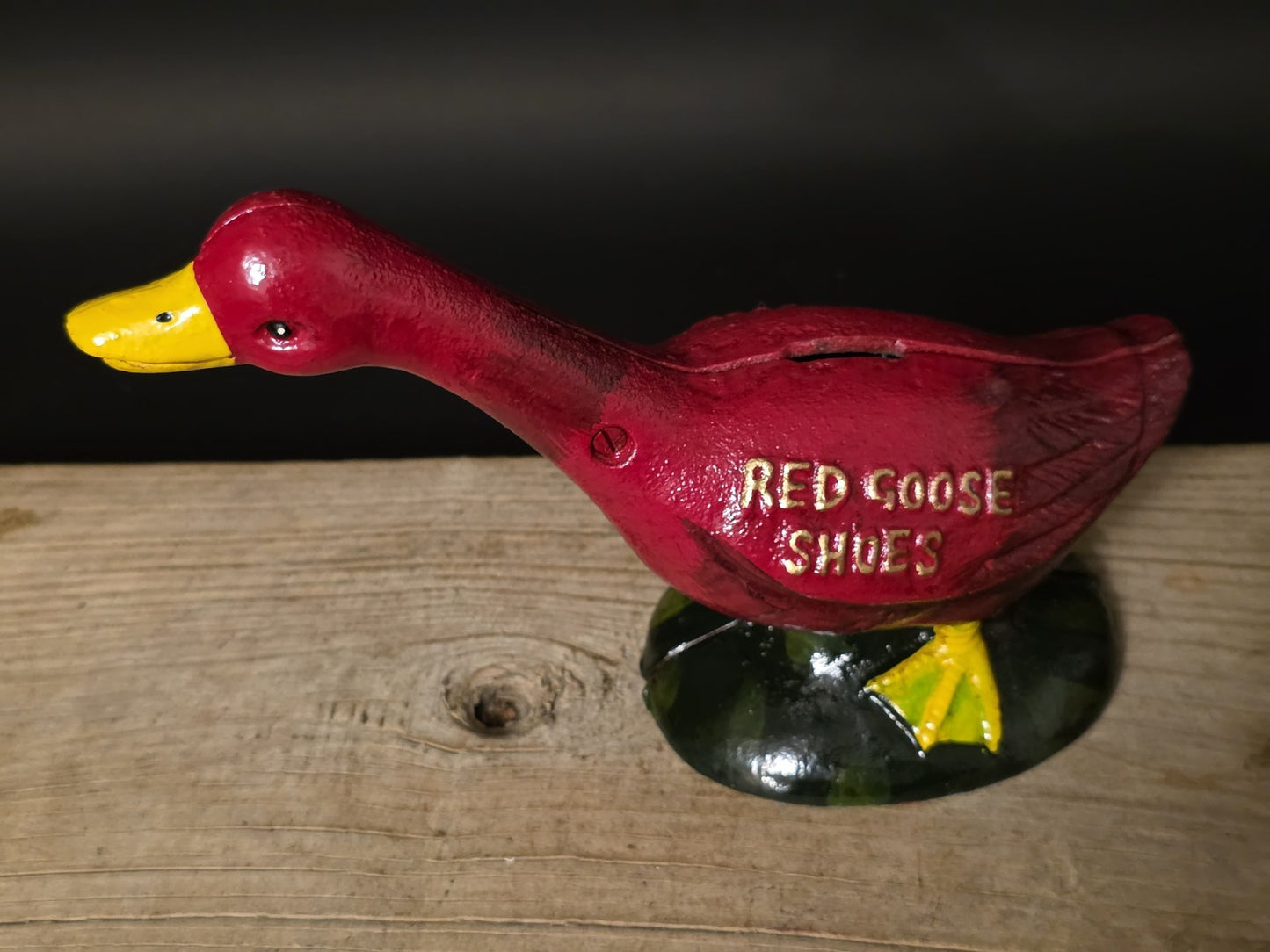 9" Vintage Style Red Goose Shoes Cast Iron Goose Bank  Advertising Bank