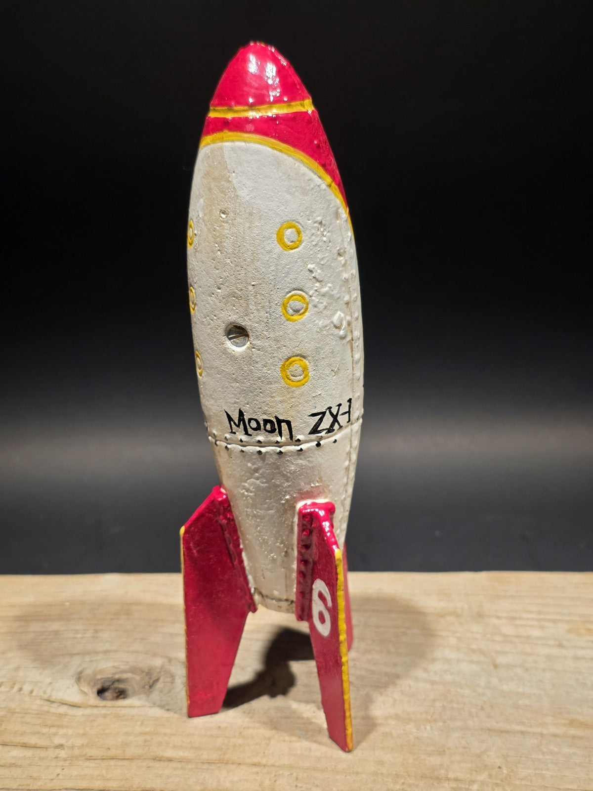 9" Antique Style Cast Iron Moon Rocket Coin Bank