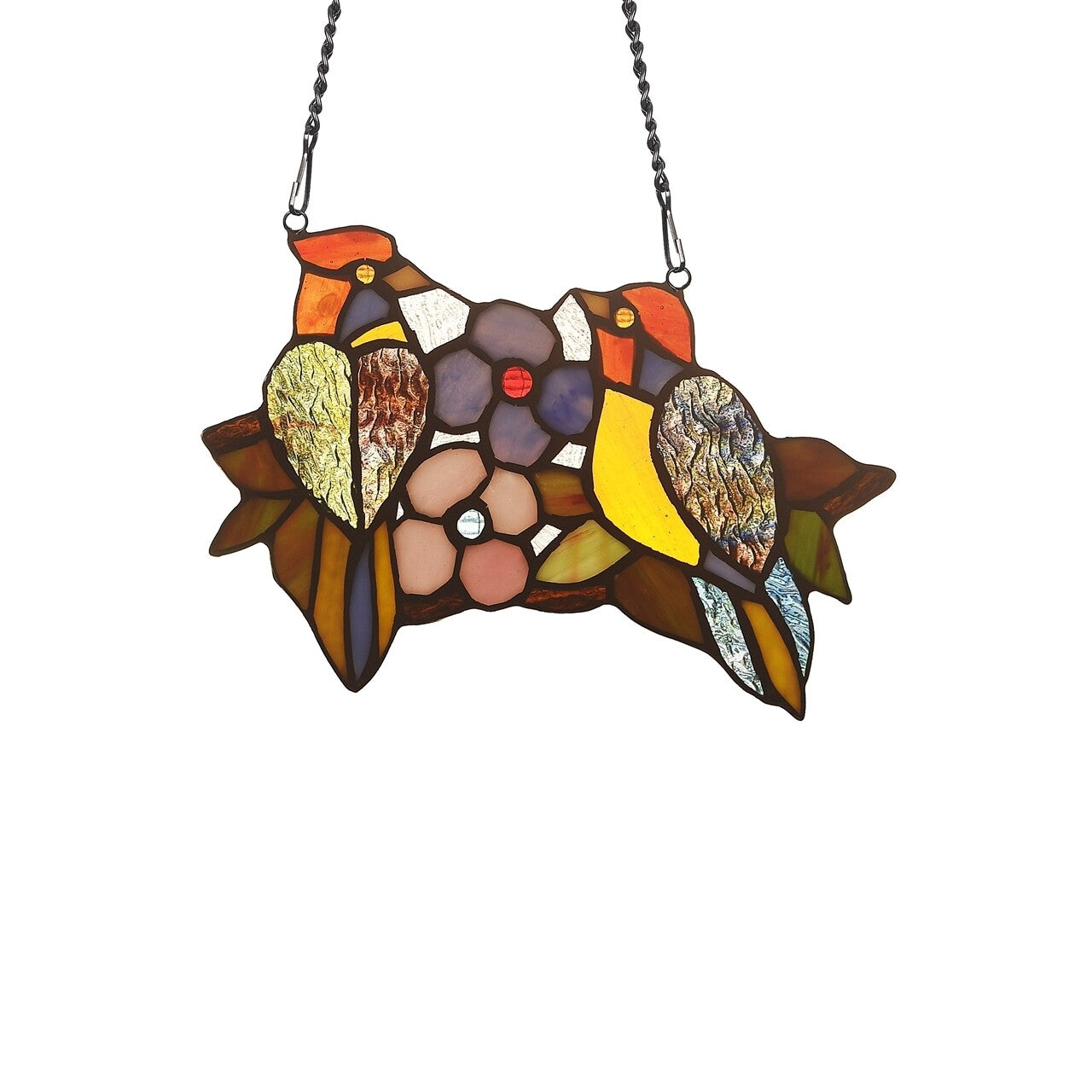 9.1 " Folk Art Bird Stained Glass Window Hanging Panel Suncatcher