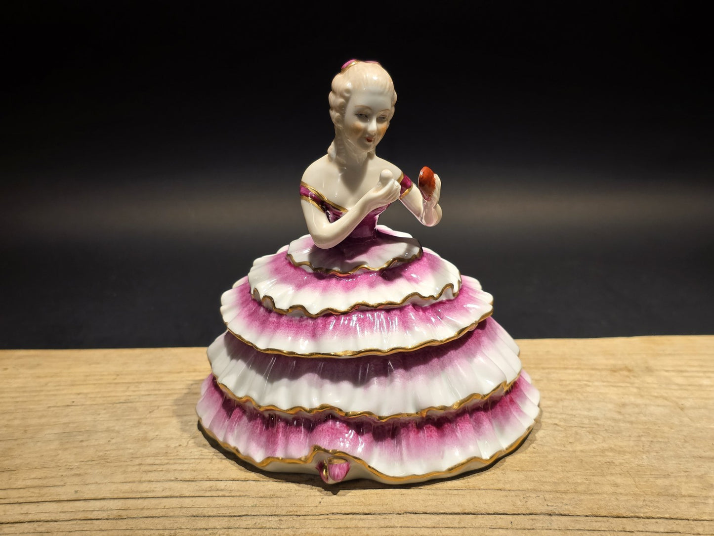 6"  Vintage Style Porcelain Half Doll Powder Box Lady Figurine Vanity Trinket