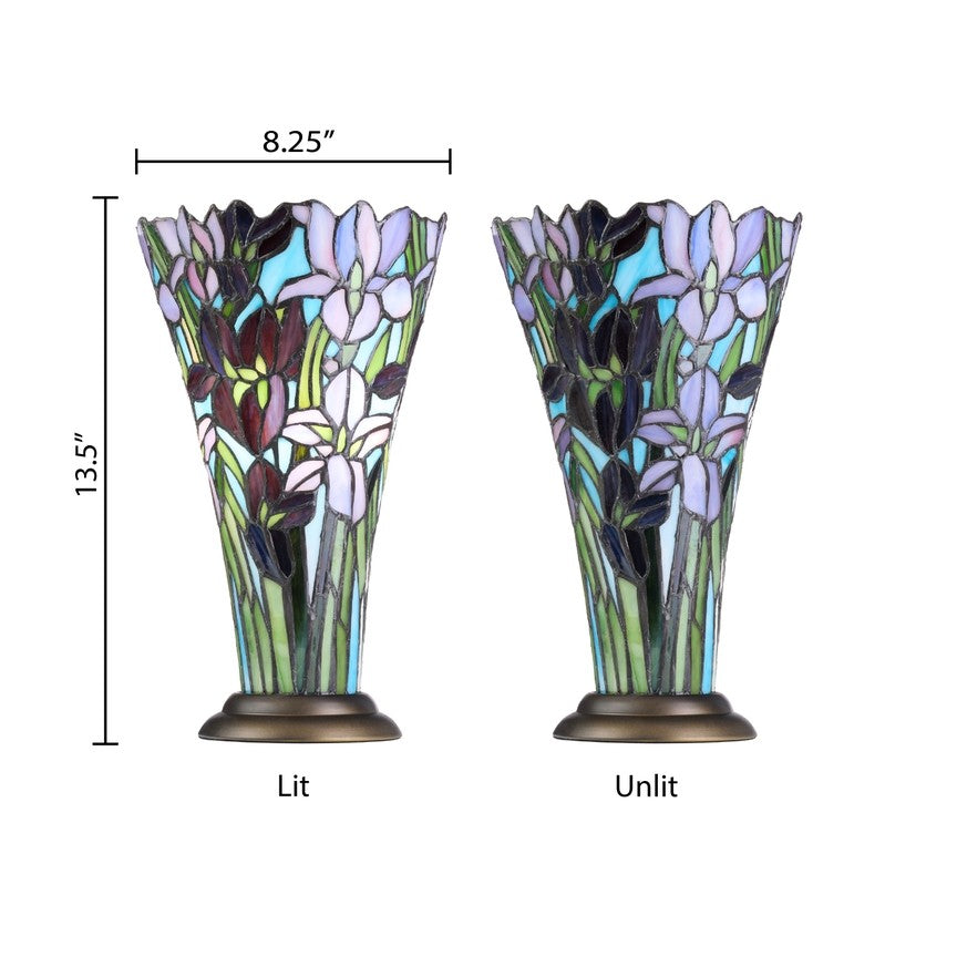 13.5"H Stained Glass Iris Up Light Table Lamp