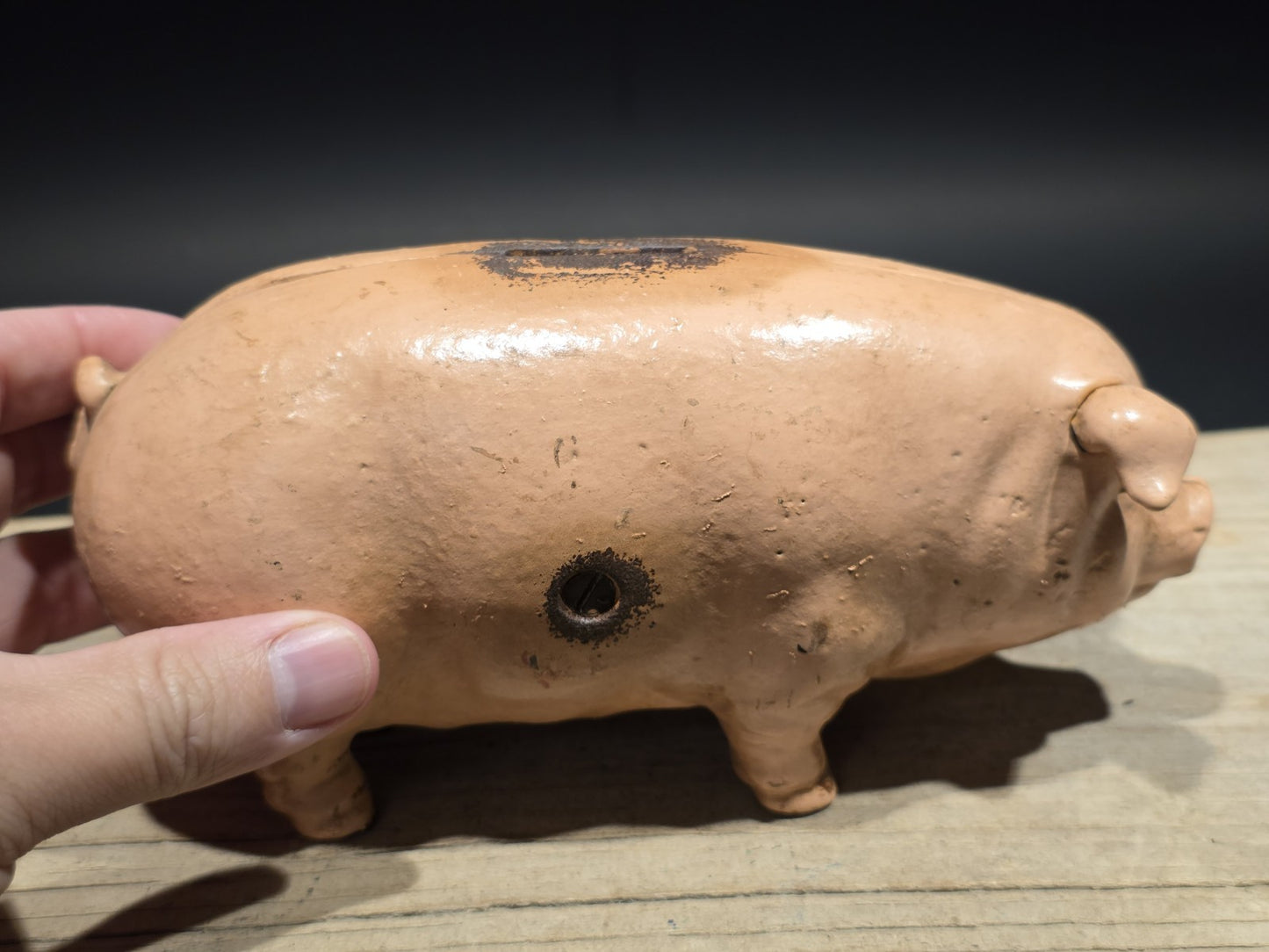 8" Antique Style Cast Iron Advertising Americana  Finck’s Overalls Coin Bank