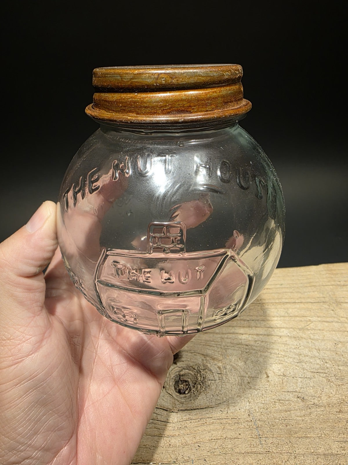 4 1/2" Antique Vintage Style Glass Nut House Store Jar