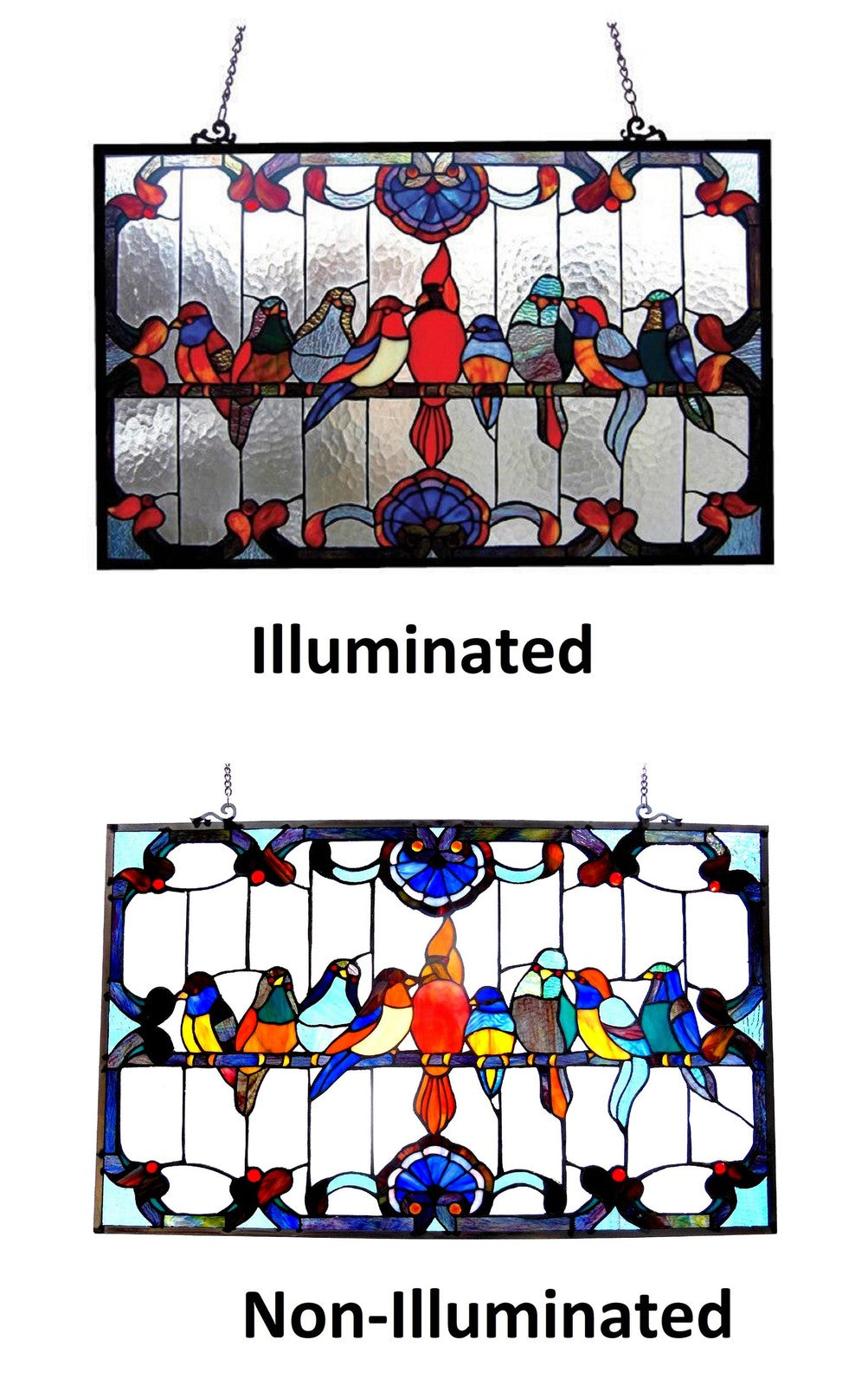 32" Robin Birds Stained Glass Window Hanging Panel Suncatcher