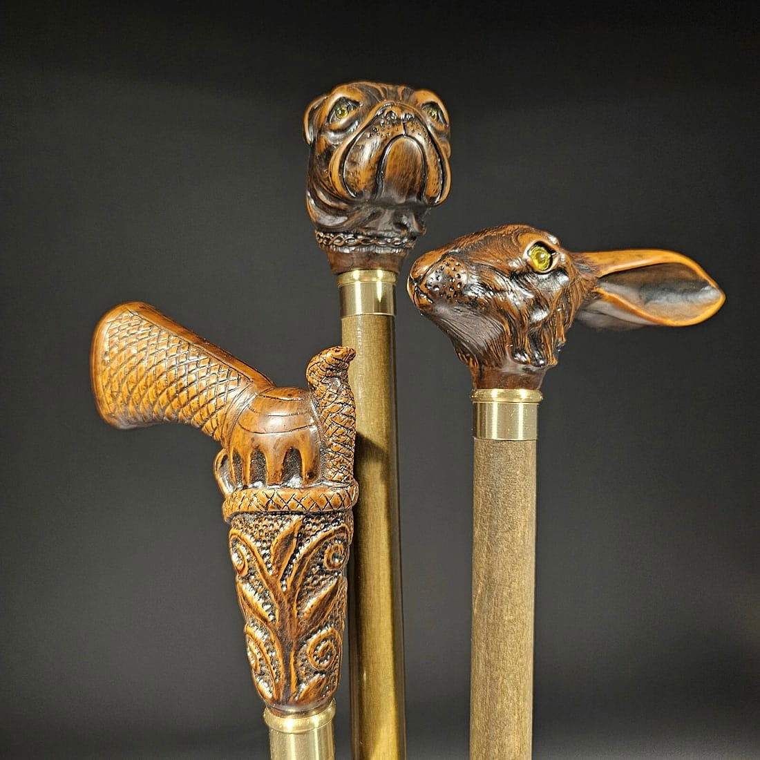 36" Antique Style Lot of 3 Figural Walking Stick Canes