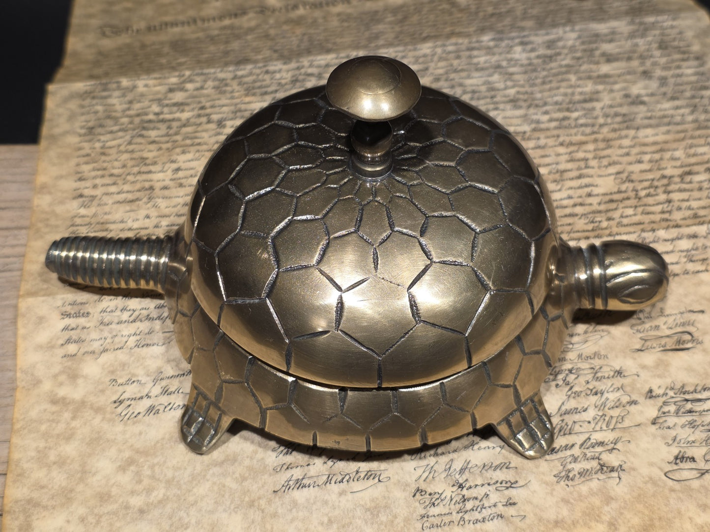 8" Vintage Style Brass Turtle Desk Service or Counter Bell