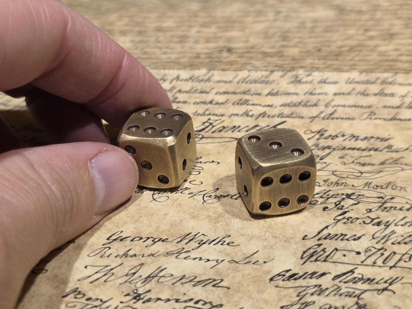 (2) 5/8" Antique Style Solid Heavy Brass Metal Dice