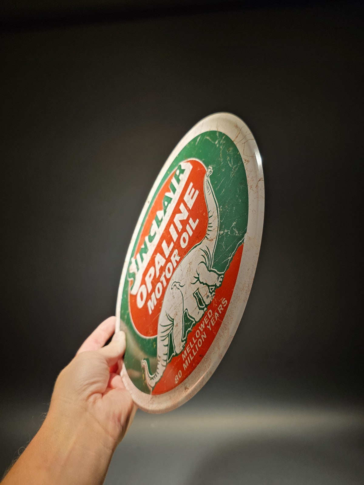 11 1/2" Antique Vintage Style Round Metal Sinclair Sign Motor Oil Plaque