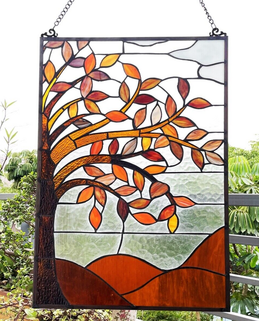 24" Fall Stained Glass Hanging Window Pane Suncatcher