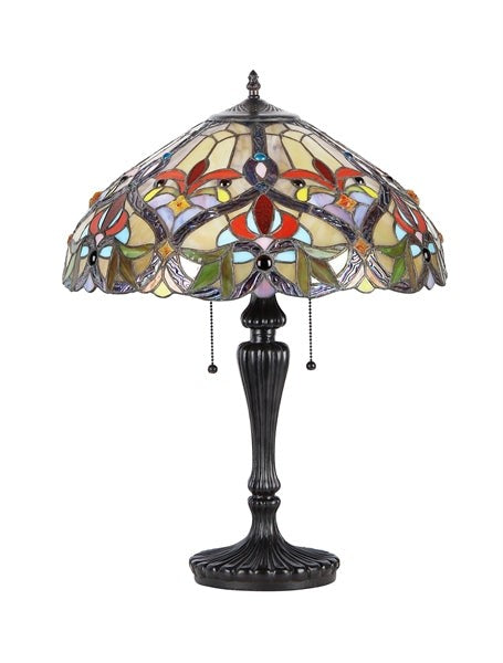 24" Tiffany Style Stained Glass Table Lamp Victorian 2-Light Desk Lamp 18" Shade