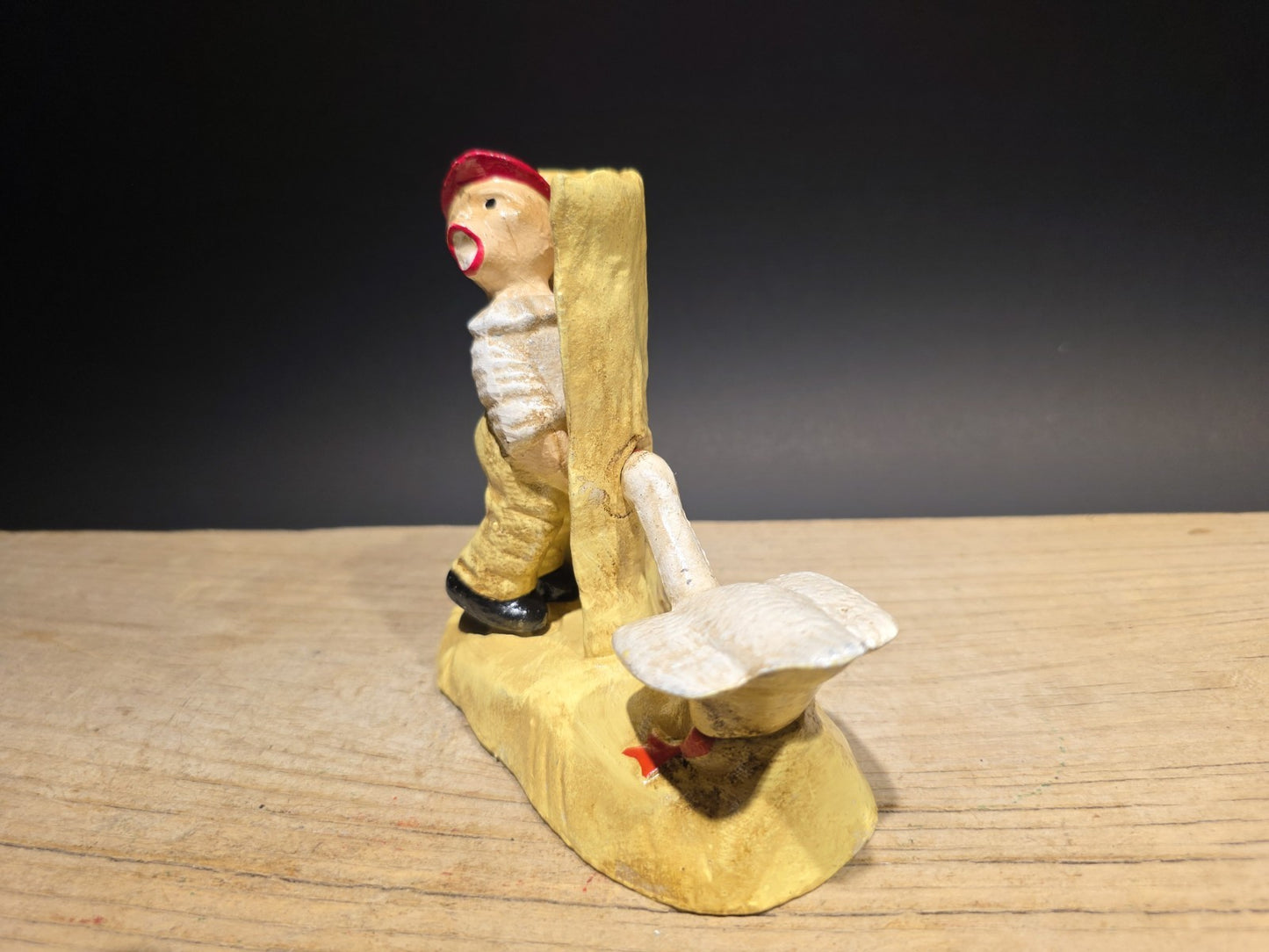 5" Painted Cast Iron Americana Charming Boy Urinating + Goose Figure