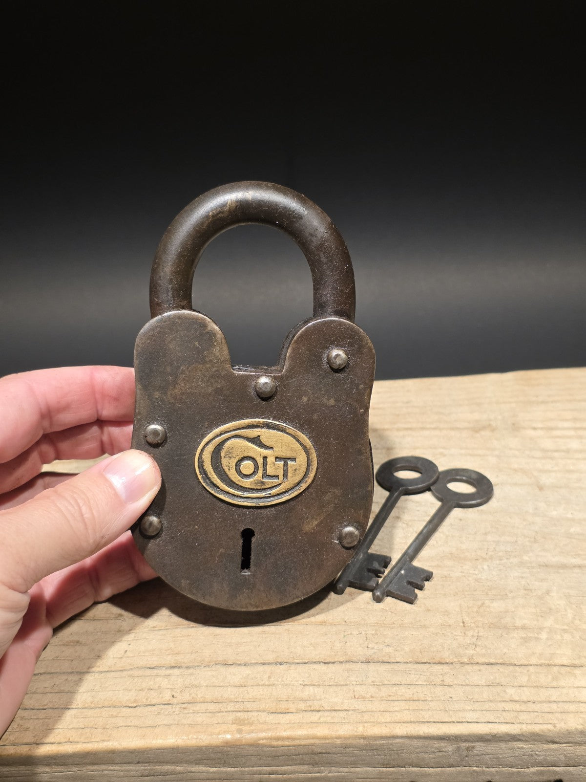 5" Antique Vintage Style Cast Iron Colt Firearms Ammo Box Padlock Lock