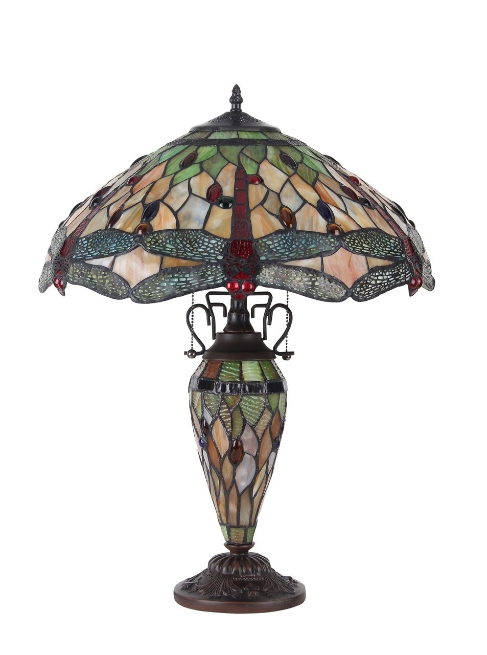 24" Antique Vintage Style Stained Glass Dragonfly Lighted Base Table Lamp