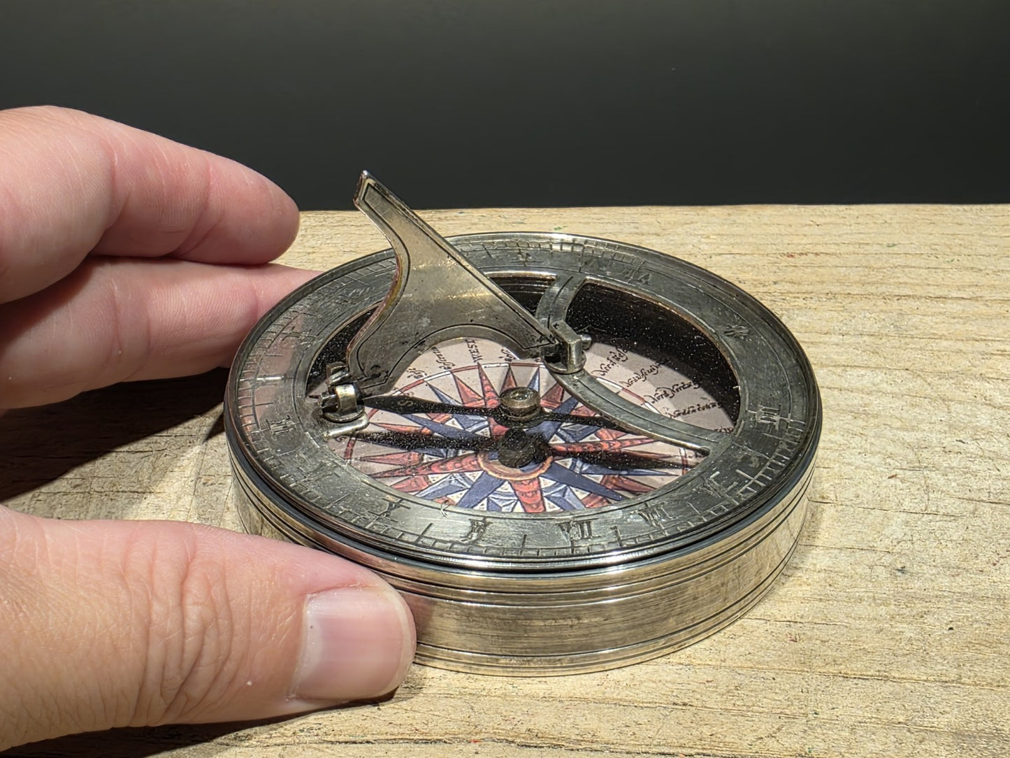 Antique Style Silver Plated Bronze Sundial Compass