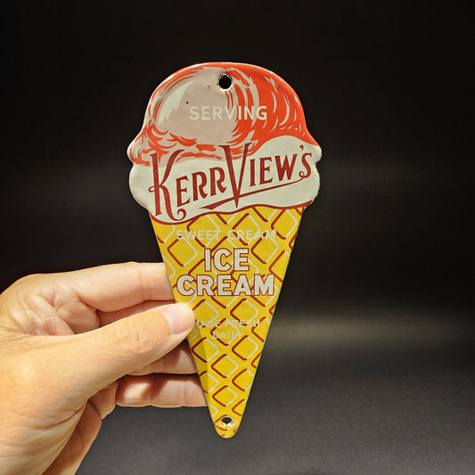 8" Vintage Style Enamel Cast Iron Ice Cream Cone Sign